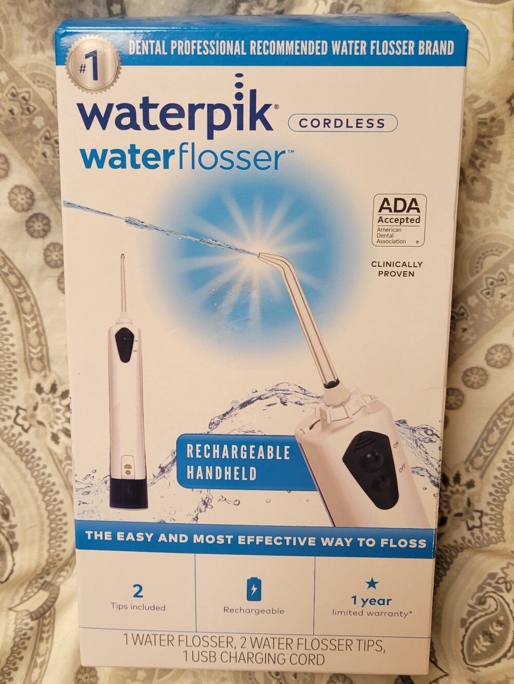 WATERPIK WATER FLOSSER WP-360W Cordless USB Rechargeable 2 Jet Tips White READ